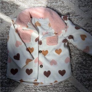 Charming Kids Heart Pattern Coat with Pink Collar